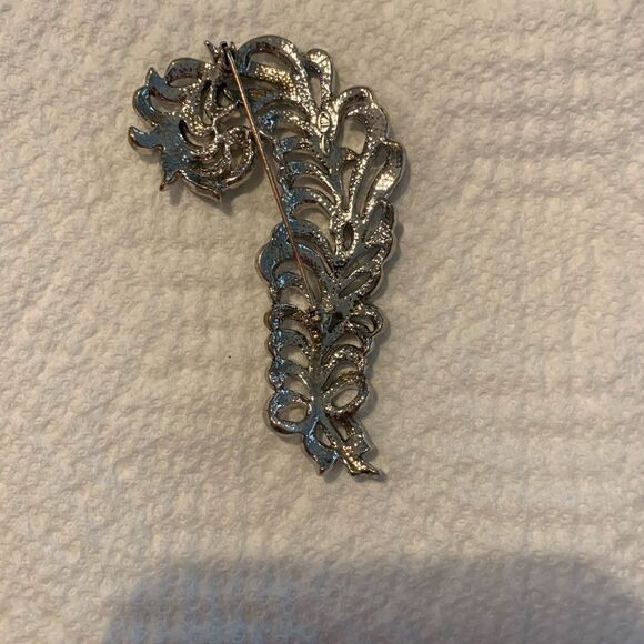 Kenneth Jay Lane Vintage KJL Feather Plume Pave Crystal Pin Stamped - Picture 3 of 5